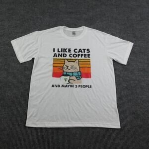 I Like Cats And Coffee Shirt Mens M White Cotton Short Sleeve Graphic Tee